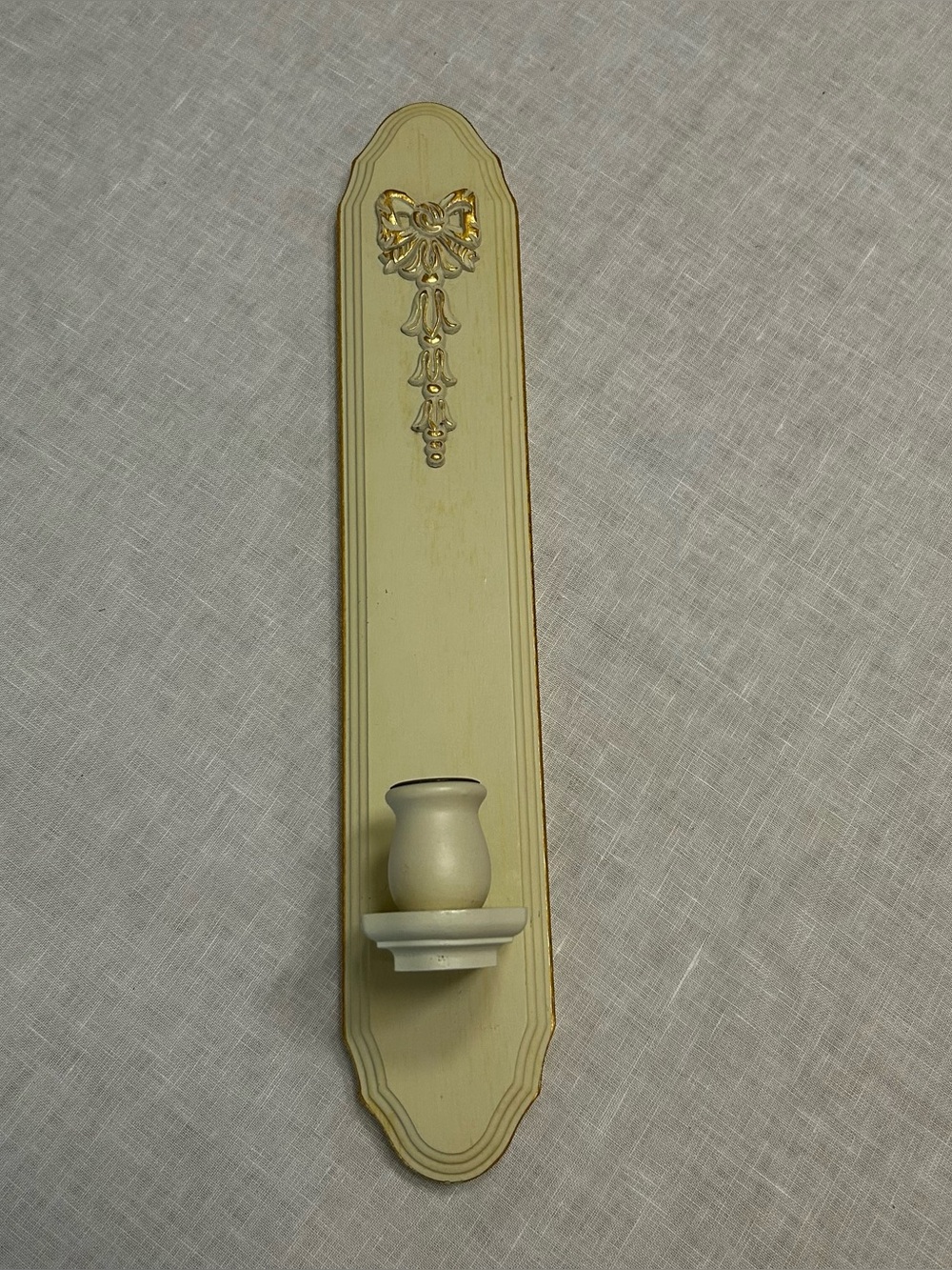 Vintage Home Interiors Homco Cream Wood Wall Sconce Candle Holder Gold Accents